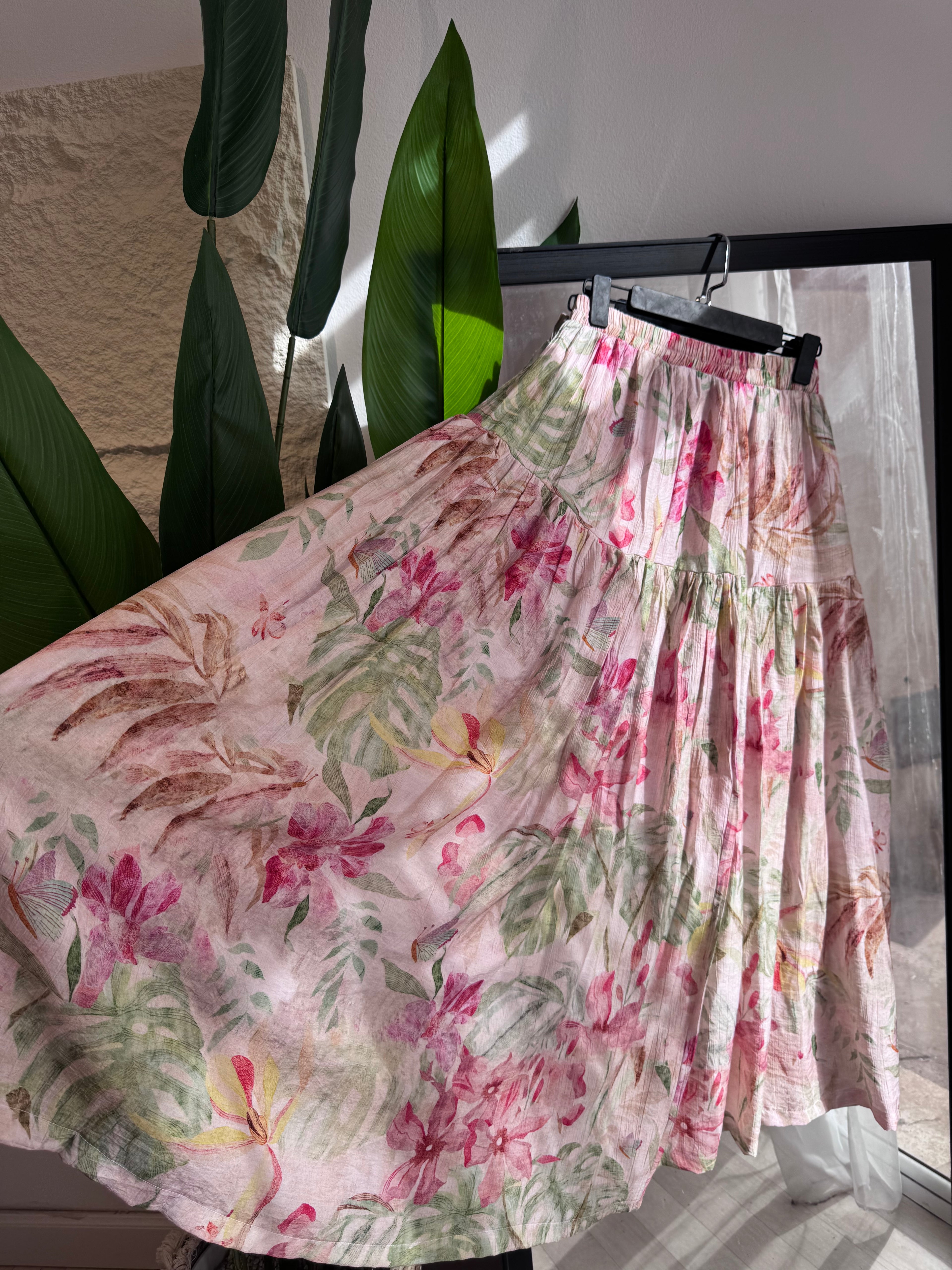 jupe a  fleur en lin froissé