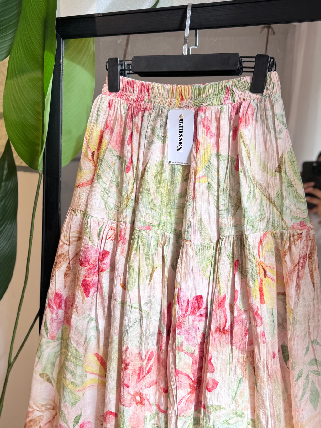 jupe a  fleur en lin froissé