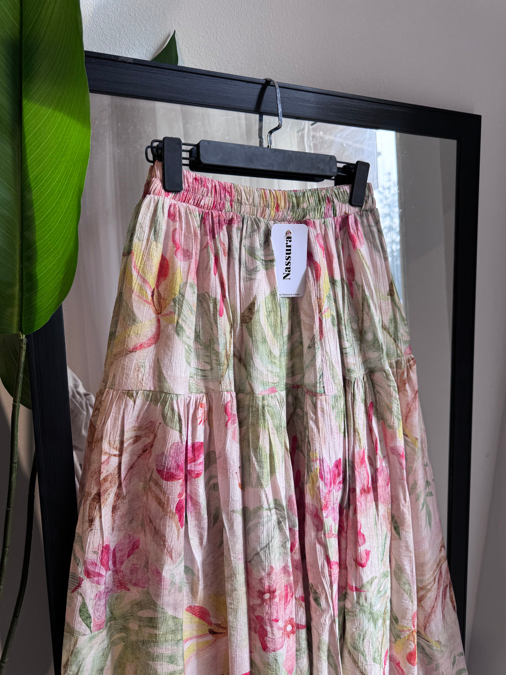 jupe a  fleur en lin froissé